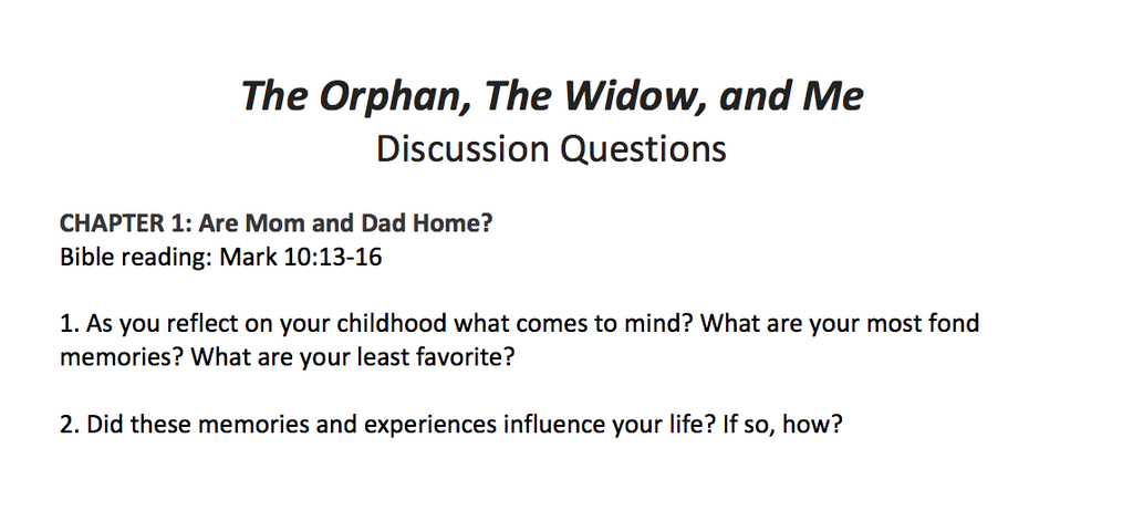 The Orphan, the Widow & Me Discussion Questions (FREE DOWNLOAD)